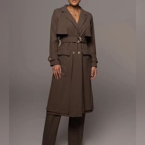 Belted Pocketed Button Front Coat Medium